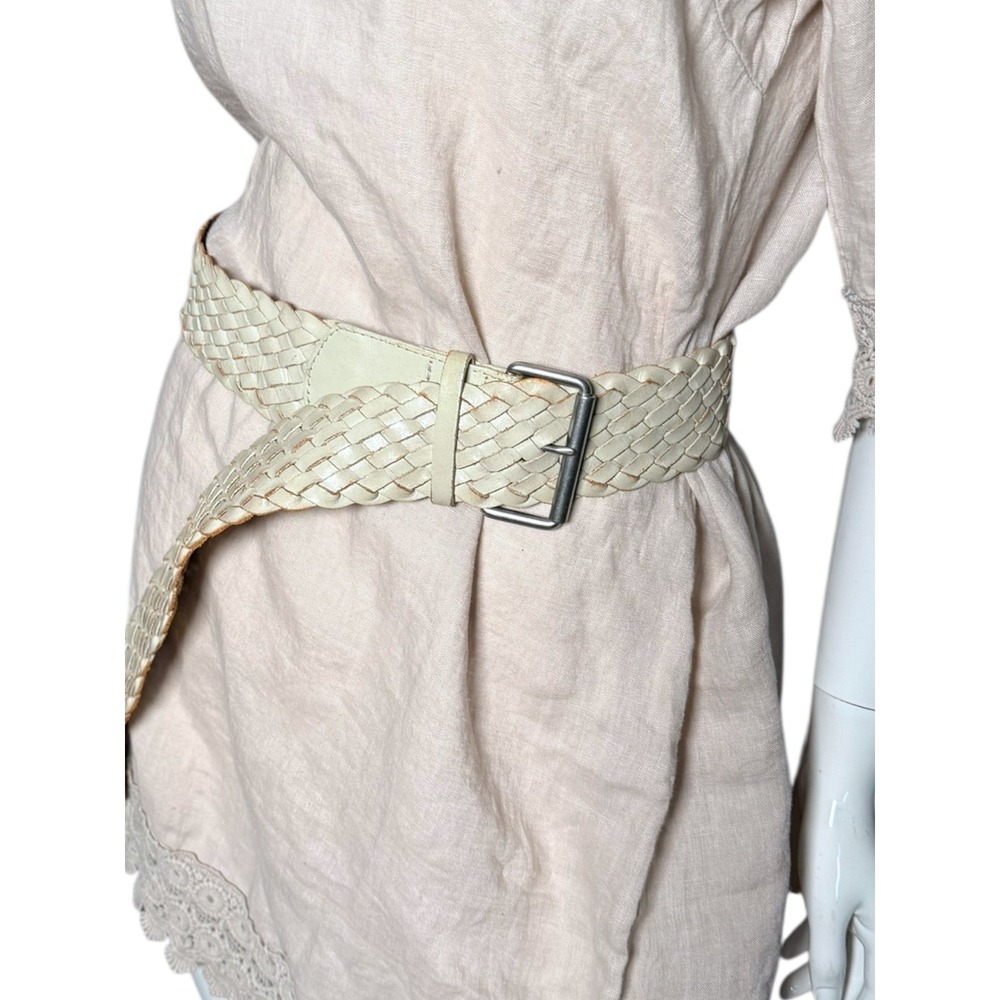 Gap‎ Womens Large Braided Genuine Leather Belt light gray Off White Woven